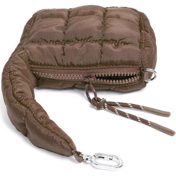 Women's Cute Mini Quilted Wristlet Charm Gift Pouch Puffer Brown Evening Handbag - Picture 2 of 7